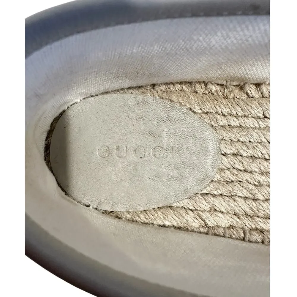 Gucci GG Supreme Cream White Monogram Espadrille Flats 39.5 Logo